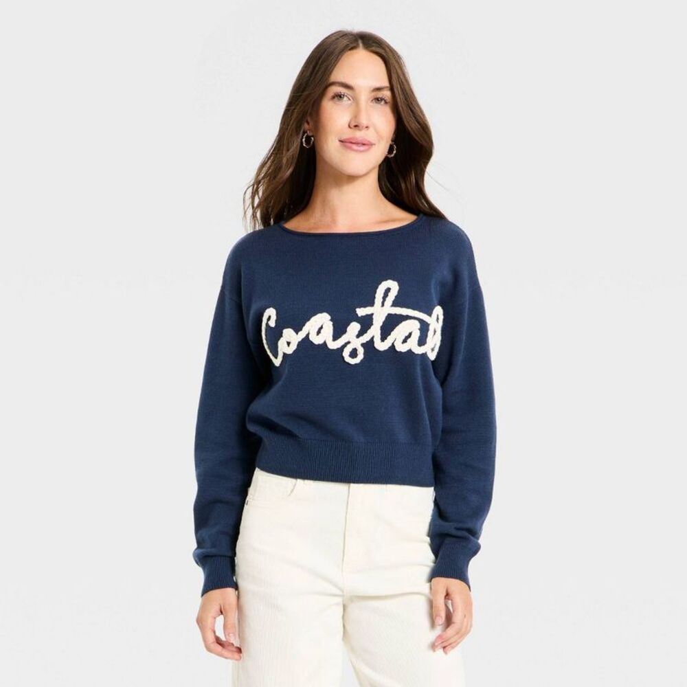 Coastal Script Navy Women's Sweater